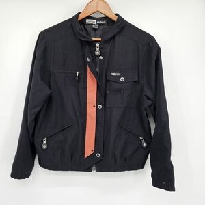 Jamie Sadock Black Full Zip Golf Jacket 80's Style Windbreaker Crop Women Sz M